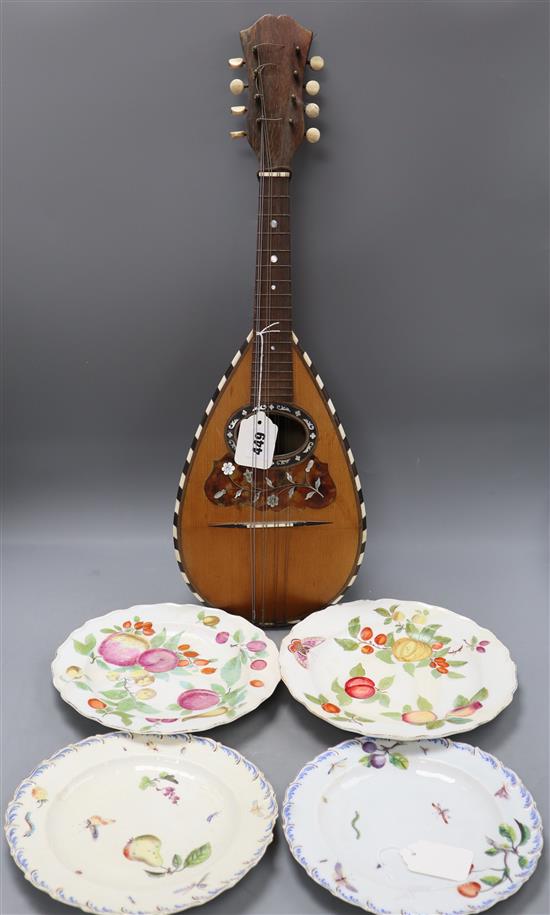 A 19th century Italian mother of pearl and tortoiseshell mounted mandolin, 60cm